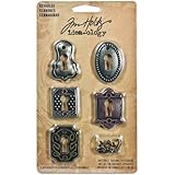 Metal Keyholes with Long Fasteners by Tim Holtz Idea-ology, 5 Keyholes, 10 Long Fasteners, Various Sizes, Antique Finishes, TH92718