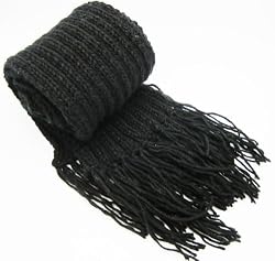 Handmade Pure Acrylic Scarf - Gift Idea for Men - Classic Black (100% Knitted By Hand)