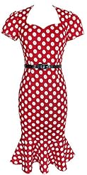 Sexy Cotton/Polyester/Knit Cocktail Scoop Neck Polka Dot Print Sheath Mermaid Short Sleeves Party Dress  With a Sash 