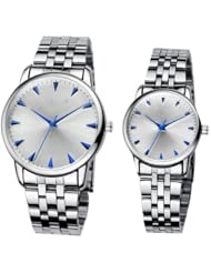 Orient Idea Silvery Steel Band Blue Hands & Markers Couple Watches for His and Hers