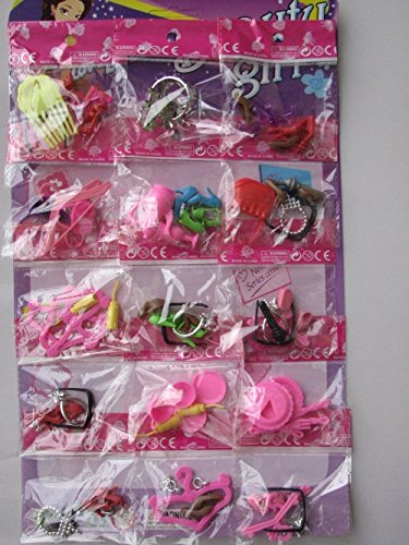 KUPOO Group of 15 Bags 60 Items Shoes Glasses Necklace Tableware Fit Barbie Dolls