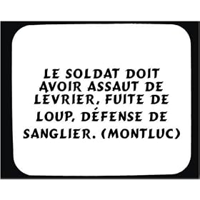 Le soldat doit avoir assaut de l�vrier, fuite de loup, d�fense de sanglier. (Montluc) tapis de souris d�cor�