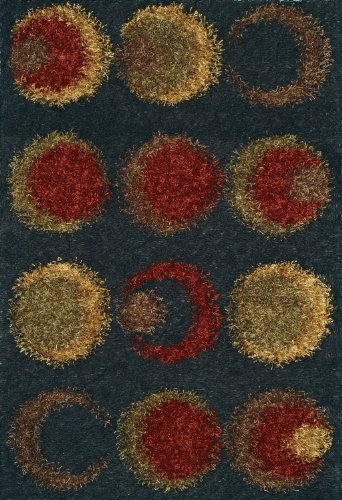 Hand Tufted Carpet Area Rug Shaggy Circles BLACK 5x8