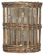 Hand Woven Grey Brown Willow Basket with Large Glass Cylinder Candle Shade 8"D x 9"H Set / 2