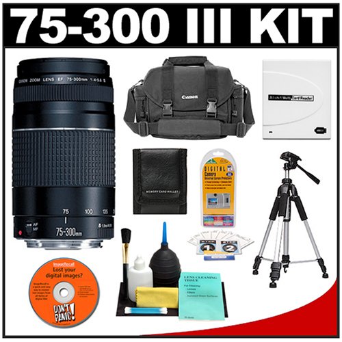 Click To Canon EF 75-300mm f/4-5.6 III Zoom Lens + Canon 2400 DSLR Gadget Bag Case + Tripod + Accessory Kit for Rebel XS, XSi, T1i, T2i, T3, T3i EOS 40D, 50D, 60D, 7D Digital SLR Cameras Details... Canon EF 75-300mm f/4-5.6 III Zoom Lens + Canon 2400 DSLR Gadget Bag Case + Tripod + Accessory Kit for Rebel XS, XSi, T1i, T2i, T3, T3i EOS 40D, 50D, 60D, 7D Digital SLR Cameras