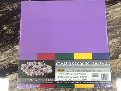 12x12 Jewel Tones Solid Purple Maroon Green Yellow Blue Cardstock Paper Pack, 25 Sheets 67# lb.