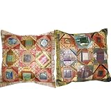 2 Ethnic Vintage Silk Sari Toss Pillow Chair Cushion Coversby Mogulinterior
