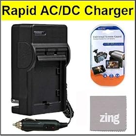 Panasonic SDR-H85 Camcorder Battery Charger - AC & DC Compatible Travel Battery Charger + Cleaning Cloth And LCD Screen Protector