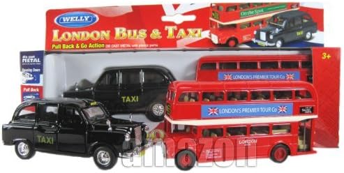 London Double Decker Red Bus and Black Taxi Models (Pull Back &amp; Go Action)Made of Die Cast Metal and Plastic Parts by Diecast models