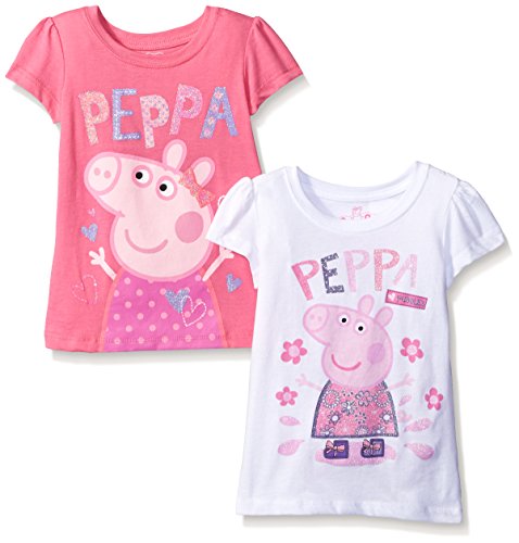 Peppa Pig Girls' Toddler Girls' 2 Pack T-Shirts, White/Pink, 2T