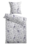 Produkt-Bild: Kinzler Q-17225/17 Premium Baumwoll Jersey Bettw&auml;sche Pfau 80/80cm + 135/200cm mit Rei&szlig;verschluss weiss / blau