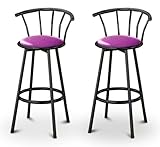 2 Glitter Purple Vinyl Specialty / Custom Black Barstools with Backrest Set ....