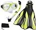 Oceanic V-Flex Fins Snorkeling Scuba Diving Mask Dry Snorkel Set, Yellow, Medium/X-Large