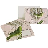 Green Bird on Pink Cavallini Set of 8 decorative envelopes with window