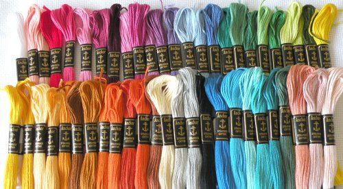 100 Colors of High Quality Floss Anchor Brand, I Guarantee these are best quality Floss you will find, This set has the widest range of colors :  There are lots of blues, greens, reds, Orange, Pink, Yellow, Greys, Purple...