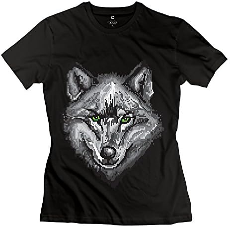 Classic Animal Pixel Grey Wolf Crew-Neck Woman's Tshirt Black Size S