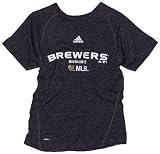 MLB Boys' Milwaukee Brewers Short Sleeve Heathered, Navy, Small