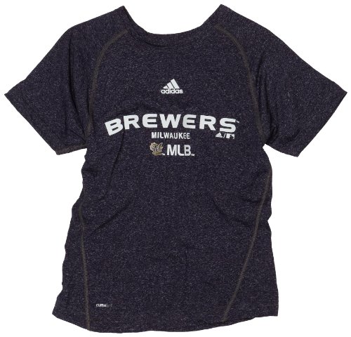 MLB Boys' Milwaukee Brewers Short Sleeve Heathered, Navy, Large