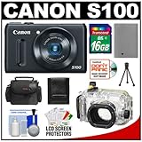 Canon PowerShot S100 12.1 MP Digital Camera (Black) with 16GB Card + Battery + Case + Underwater Housing + Cleaning...