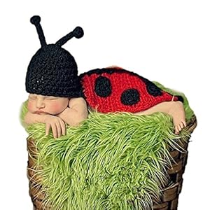 Foxnovo Cute Beetle Style Baby Infant Newborn Handmade Crochet Beanie Hat Clothes Baby Photograph Props