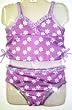 Toddler Girls 2-Piece Tankini with Striped Trim and Ruffles - Lavender/White Daisies