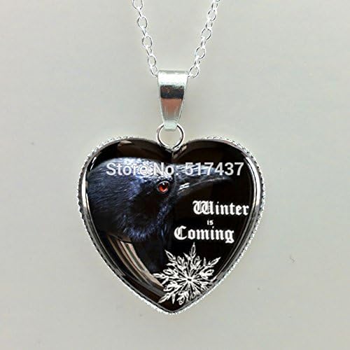 Pretty Lee Women Heart Shaped Necklace Black Raven Necklace Winter Is Coming Necklace Inspired By Game Of Thrones Glass Cabochon Jewelry