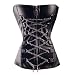 Bslingerie Womens Faux Leather Boned Zip Up Corset with Metal chain