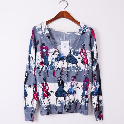 Fonk Store Women's Fashion Long-sleeve Sweater Cardigan Printed Suit (White)