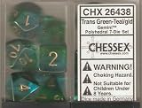 Chessex Dice: Polyhedral 7-Die Gemini Dice Set - Translucent Green & Teal with Gold - HOT NEW COLOR!!!