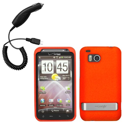 Orange Silicone Case / Skin / Cover & Car Charger for HTC ThunderBolt