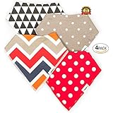 Baby Bandana Drool Bibs | 4-Pack Baby Bibs Best for Dribble Teething & Drooling | Unisex Cute & Modern Pattern | Absorbent Organic Cotton Drool Bibs with Adjustable Snaps | Makes a Great Shower Gift