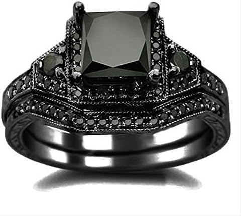 JIAwelry Women's Black Rhodium Plated Black Cubic Zirconium Ring Size 9