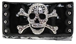 Rockabilly Leopard Skull buckle with crystals Tri Fold wallet