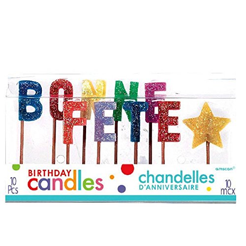 Party Time Molded Letter Bonne Fete Toothpick Candles, Pack of 10, Multi , 5" Wax, Toothpick