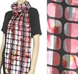 FUTiles330AS Lightweight Satin and Sheer Stripe Tile Design Fashion Scarf / Sash / Wrap / Belt - Pink / Black / Gray
