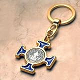 Gold with Blue Inlay Saint Benedict Cross Key Chain - 3.75 Height - Made in Italy