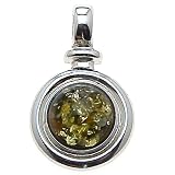 Certified Genuine Green Amber and Sterling Silver Round Pendant