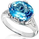 Blue Topaz & Diamond Ring on Polished Sterling Silver