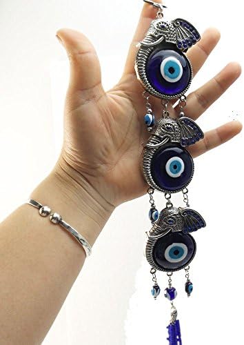 Blue Evil Eye with 3 Lucky Elephant Protection Amulet Wall Hanging Decoration Ornament