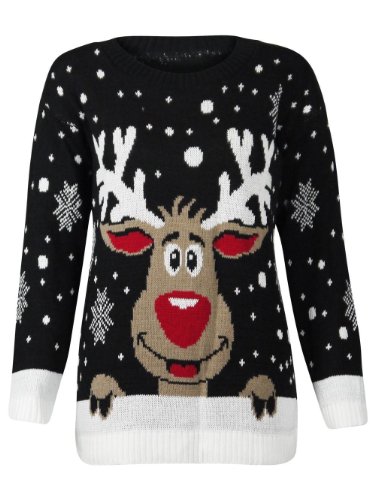 Forever Womens Rudolph Reindeer Print Snowflake Christmas Jumper
