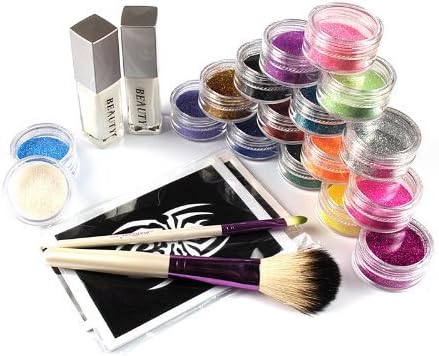 1Set 17 shiny powder + 2 brush + tatoo stencils + 2 glue Fashion by HongNuo