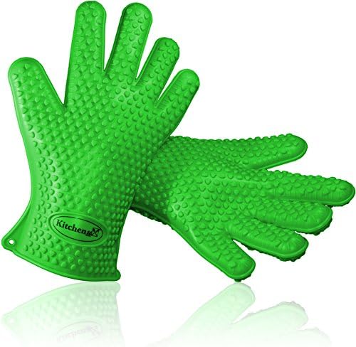 [#1 Barbecue Gloves] Best Use As Insulated BBQ Gloves, Double Oven Glove, Cooking Gloves or Potholder. Protect Your Hands From Naked Flames, Flash Burns and Hot Liquids with Heat Resistence Waterproof Non-slip Grip Silicone Grill Gloves. Must-have Accessories Over Kitchen Oven Mitts. Outdoor &amp; Dishwash Safe. 1 Pair Kitchenux. Lime Green. Free Premium Hassle-free Lifetime Guarantee!