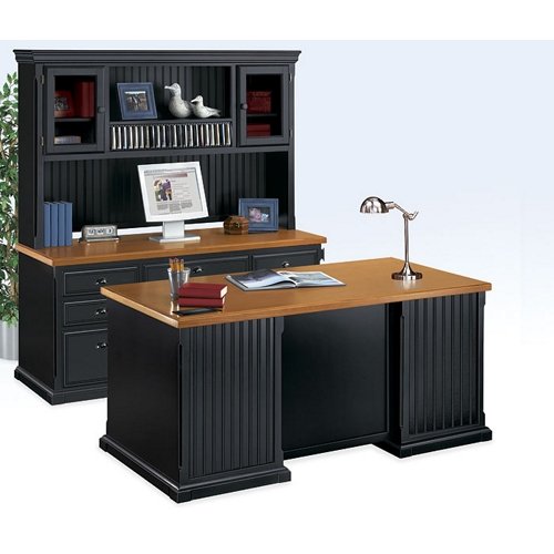 Martin Furniture Distressed Black and Oak Complete Desk Group Martin Furniture Distressed Black and Oak Complete Desk Group