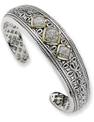 Sterling Silver w/14k Diamond Side-Hinged Bangle Bracelet