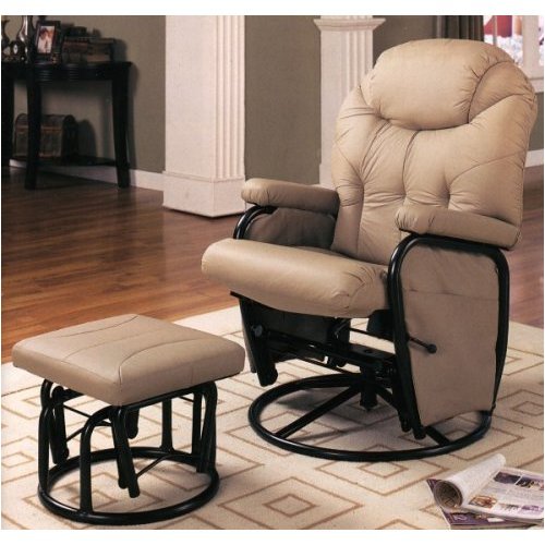 Bone Leatherette Swivel Glider with Ottoman