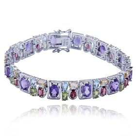 Rhodium Overlay Sterling Silver Multi-Gemstone Bracelet, 7.25"