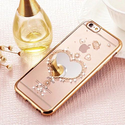 Naoho® New Fashion Soft TPU Clear Plating Mirror Diamond Case for iPhone 6/6s Plus 5.5inch Transparent Silicon Cover,Anti-scratch Ultra Thin (Gold color Love shape_iphone 6/6s Plus)