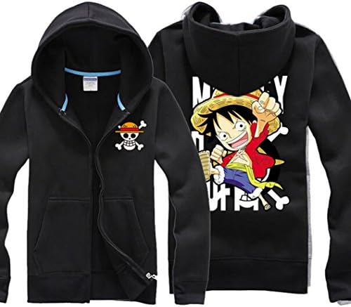 Super Hunter unisex Cartoon Luffy Leisure hoodie cardigan jacket zipper sweater (S, Black)