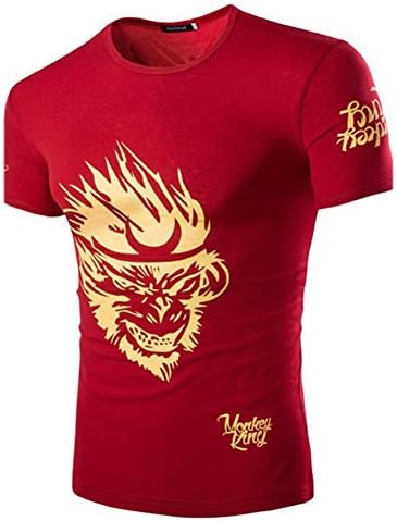 Deer Gary Monkey King Printed T-Shirt (M, Red)