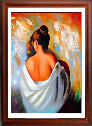 "Mui Elegantishire" Framed Original Artisan Picture Fine Art Print in Natural Wood Frame with Glass , Beautifull Framed Picture of Sexy Elegant Lady Bare Beck Coverd with Silk Scarf and Vivid Strokes At Backround Very Chici Artwork.